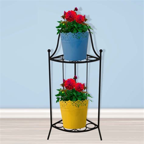 TrustBasket Heavy Gauge 2 Tier Corner Stand for Flower Pot
