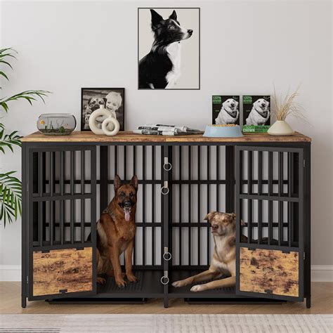 Meteorleg XL Dog Crate for 2, 63” Indoor Kennel w/ Tray, XXL Cage w/ Divider, Brown - Walmart.com