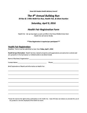 Fillable Online Registration Form for Health Fair April 9 2016 Fax ...