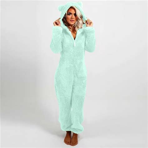 jsaierl Jumpsuit Pajamas for Women,Women's Cute Sherpa Romper Fleece ...