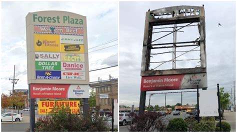 Large sign at shopping plaza on Forest Ave. badly burned in fire ...