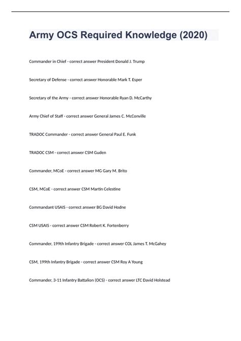 Army OCS Required Knowledge (2020)updated to pass - Army OCS - Stuvia US