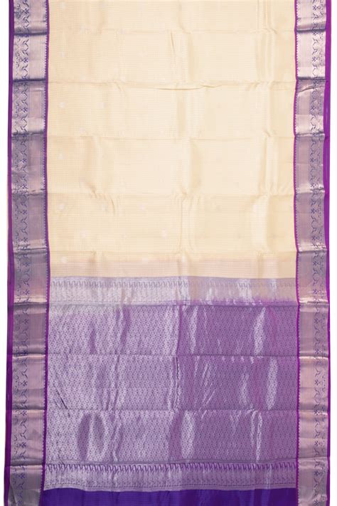 Cream Self Checks Design Kanjivaram Silk Saree 10076049 – Avishya.com