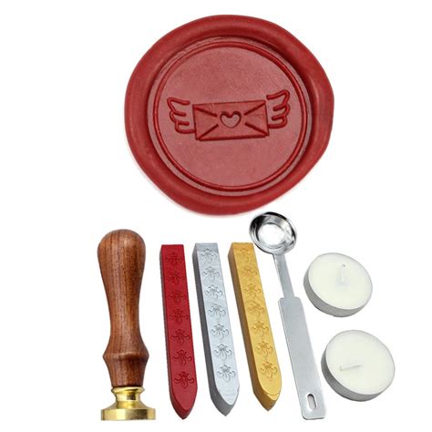 FQL Envelope Vintage Rosewood Wax Seal Stamp Set With Gold Red Silver ...
