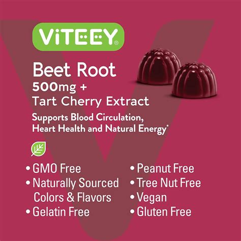 Buy Beet Root Gummies 500mg Plus Tart Cherry - Nitric Oxide Circulation ...