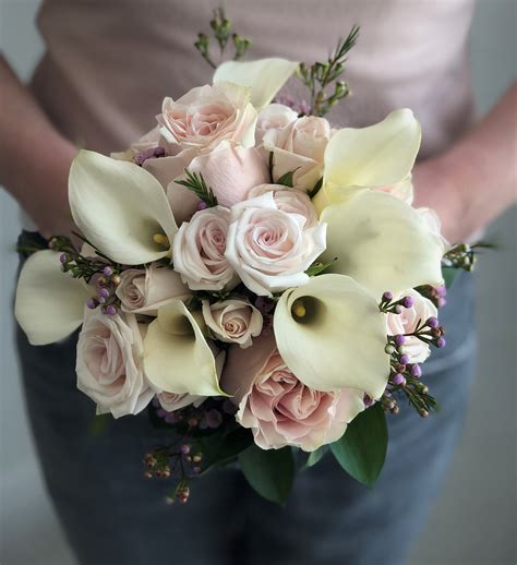 Sweet and Petite Calla Lily and Rose Bridal Bouquet by A Garden Floral
