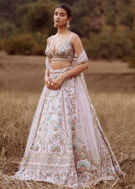 Powder Pink Lehenga Choli In Raw Silk With Colorful Resham And Cut Dana ...