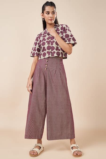 Dark Purple Striped Cotton Women Regular Fit Pants - Selling Fast at ...