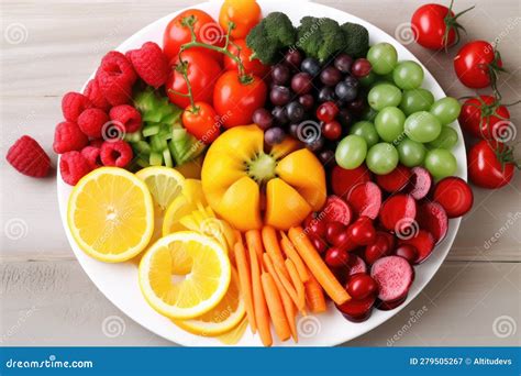 Plato De Frutas Y Verduras Frescas Con Una Variedad De Colores Stock de ...