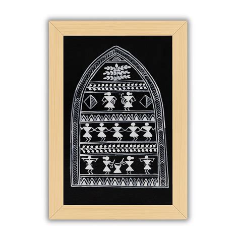 Handmade Warli Village Painting – Framed 8x12 Inch – AAKARSHAK