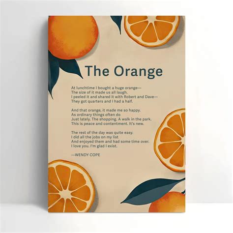 The Orange Poem Print - Wendy Cope - Abstract Art - Literary Wall Decor ...
