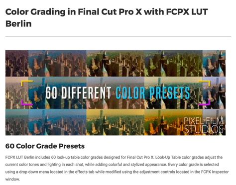FCPX Plugin Creator Pixel Film Studios released FCPX LUT Berlin