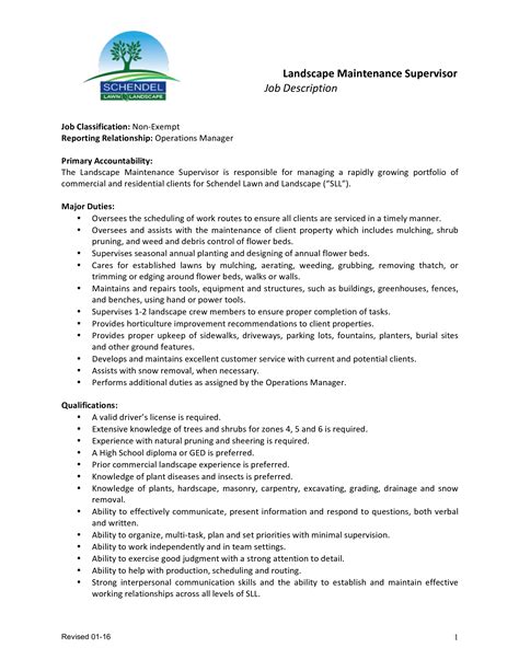 Landscaper Job Description Template