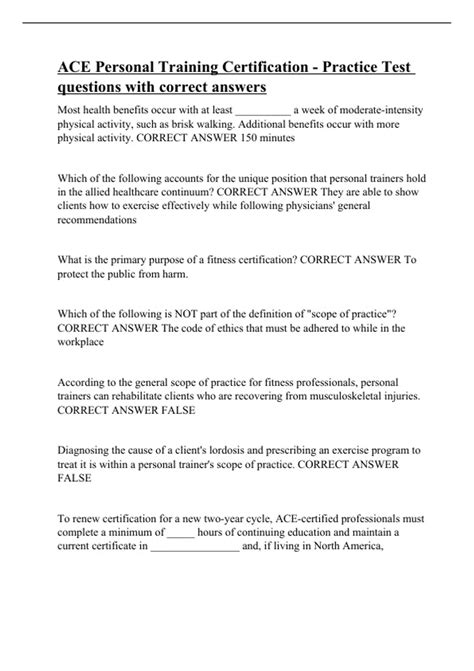 ACE Personal Training Certification - Practice Test questions with ...