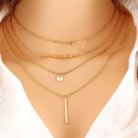 Necklaces For Women B4N2353 GOLD Multi Layered Chain Necklace - Chain ...
