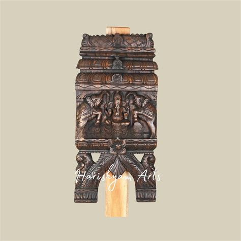 24" Kopuram Design Wooden Gaja Ganesha Kavadi with Intricate Craftsman