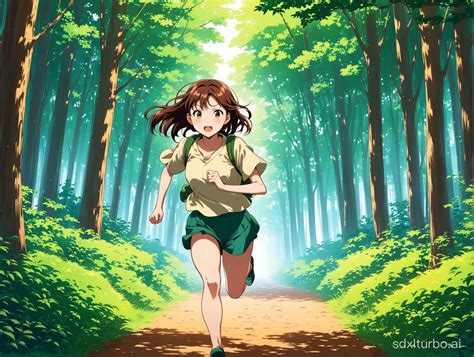 Anime Style Girl Running Through Enchanted Forest | SDXL Free Online