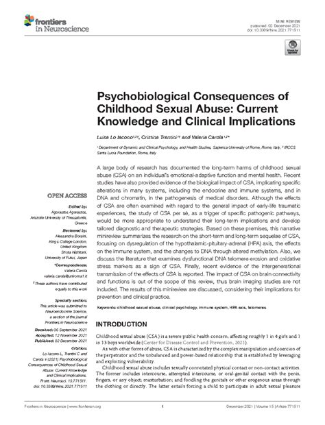 Child sexual abuse - MINI REVIEW published: 02 December 2021 doi: 10. ...