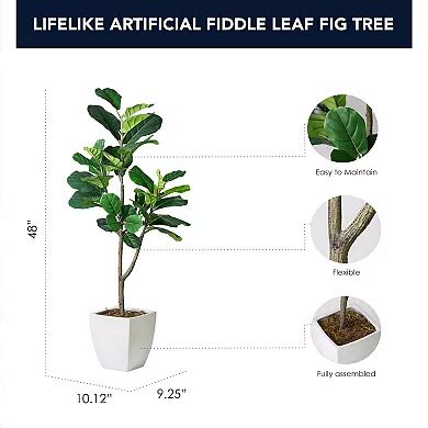 Botanica Home American Art Decor Artificial Fiddle Fig Tree in White ...