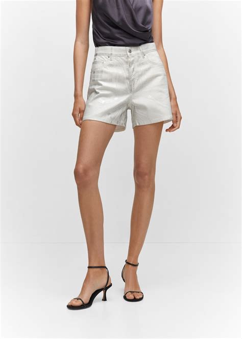Metallic denim shorts - Women | MANGO Gibraltar