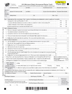 Montana Elderly Homeowner/Renter Credit Form 2EC - Blank Fillable ...