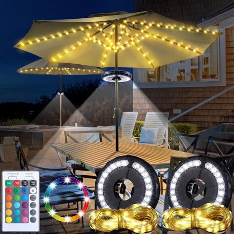 2 Pack 2 in 1 Outdoor Patio Umbrella Lights Combo Set with Remote ...