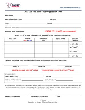 Fillable Online B2013b U15 Girls Junior League bApplicationb Form ...