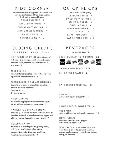 Menu at Star Cinema Grill pub & bar, Conroe