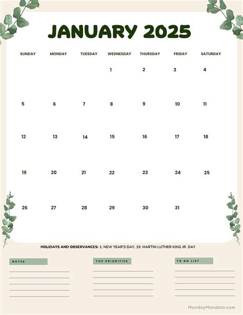 January 2025 Calendar (52 Free PDF Printables)