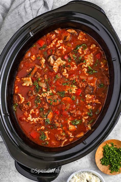 CrockPot Lasagna Soup {Cheesy & Delicious} - Spend With Pennies