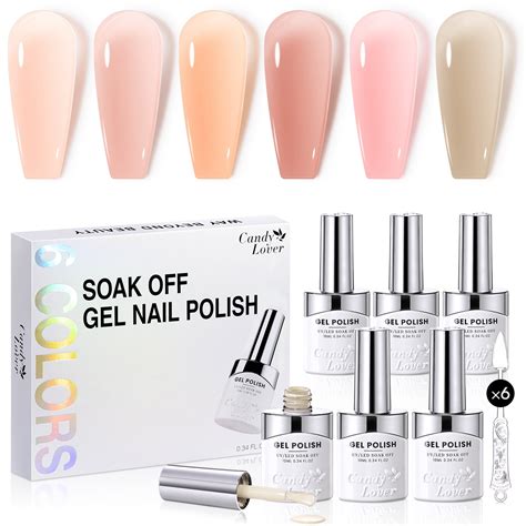 Candy Lover Gel Nail Polish, 6 Translucent Jelly Sheer Nudes Pink Milky Colors Nail Gel Polish ...