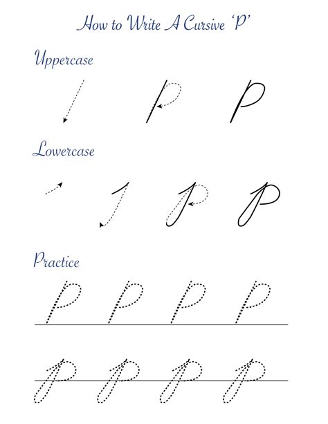 Cursive 'P' worksheets to practice capital, upper and lowercase letter ...