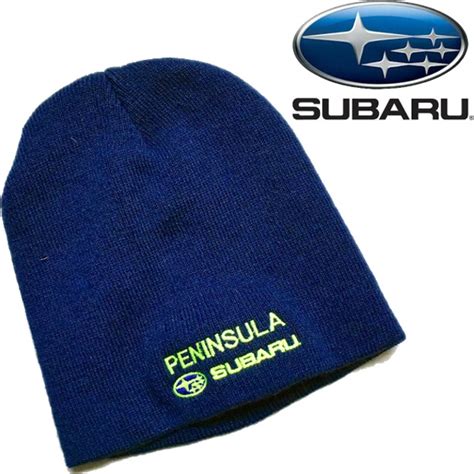 1点物 スバルSUBARU企業ロゴ紺ニット帽USA古着メンズレディースOKアメカジ90sストリート/スポーツMixニットキャップ中古ビーニー車 ...
