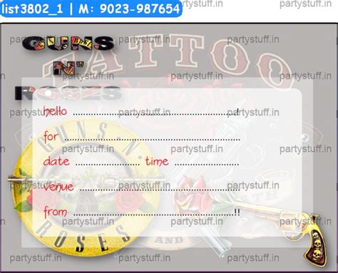Guns Roses Invitation Card in Guns Roses theme