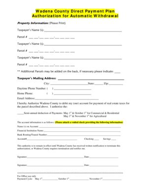Fillable Online co wadena mn Automatic Withdrawl Form - Wadena County ...