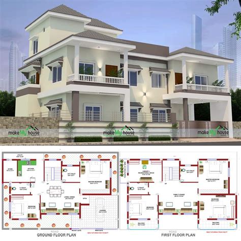 Two Story House Plan with Floor Plans and Measurements