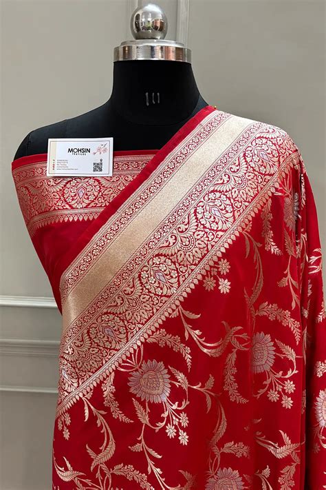 Red Persian Jaal Katan Silk Banarasi Saree – Mohsin Textiles