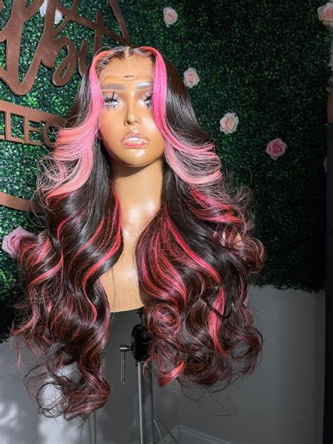 Pink purple human hair wig pink streak at front – Artofit