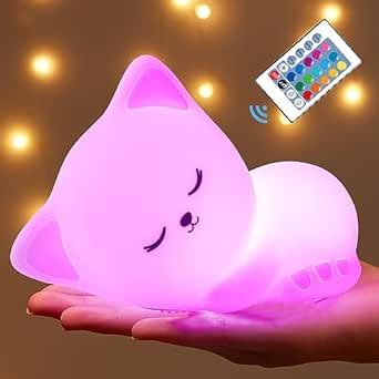 DIWUJI Cute Sleeping Cat Nursery Night Light for Kids, 16 Color ...
