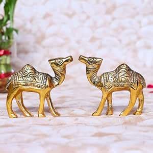 Buy SANRATAN Set of 2 Camel Statue Showpiece | Handcrafted Golden Metal ...
