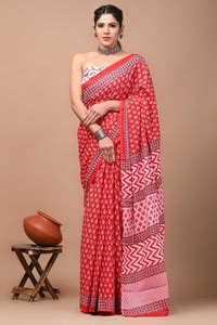 Buy NaiNath Fab Printed Daily Wear Cotton Blend Red Sarees Online ...