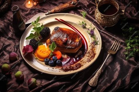 Plate of Meat With Fruit and Veggies A Wholesome and Delicious Meal ...