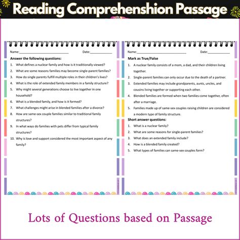 Family Structures | Reading Comprehension Passage and Questions ...