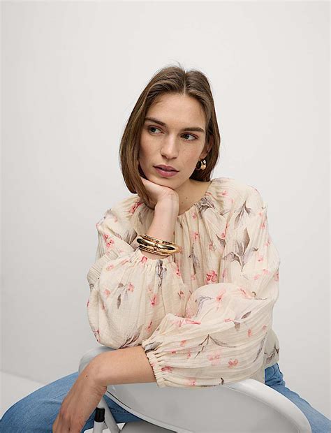 Buy Lyocell Rich Floral Bubble Hem Blouse at Marks & Spencer