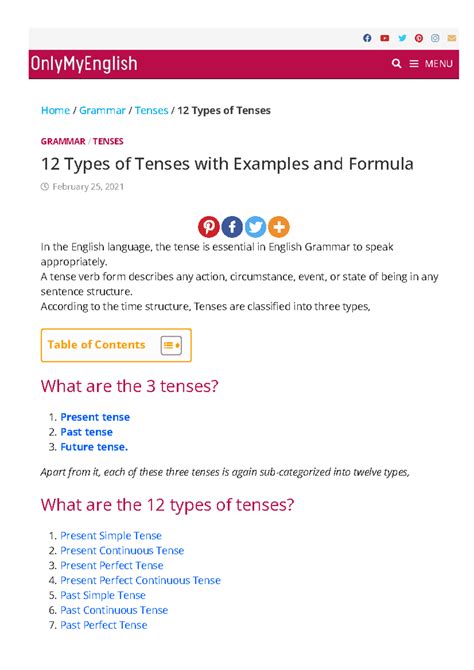 Mastering English Tenses: A Comprehensive Guide to 12 Types - Studocu