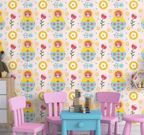 Colorful russian dolls wallpaper childrens room