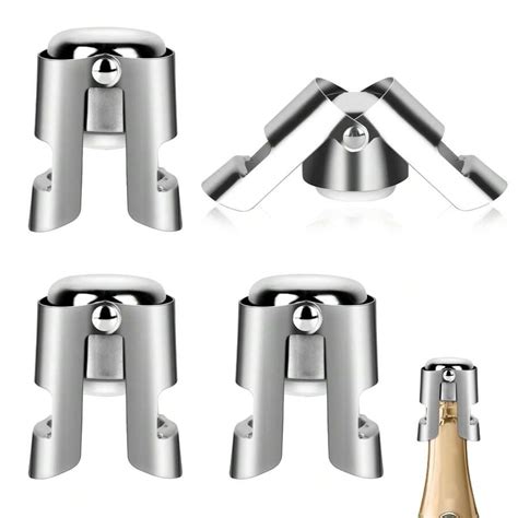 4 Pieces Champagne Bottle Stoppers, Reusable Stainless Steel Champagne ...
