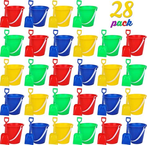 Amazon.com: Shindel 28PCS Beach Buckets, Colorful Sand Buckets with Shovels Multi Purpose for ...