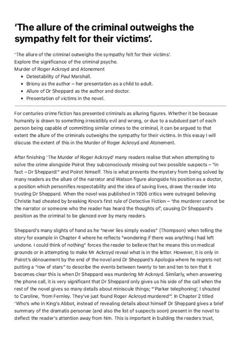 Summary A* ENGLISH LITERATURE CRIME WRITING PART B COMPARISON ESSAY - MURDER OF ROGER ACKROYD ...