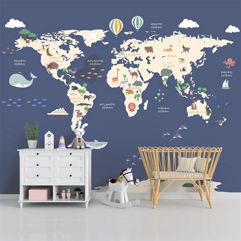Blue World Map for Boys Room Walls | Life n Colors